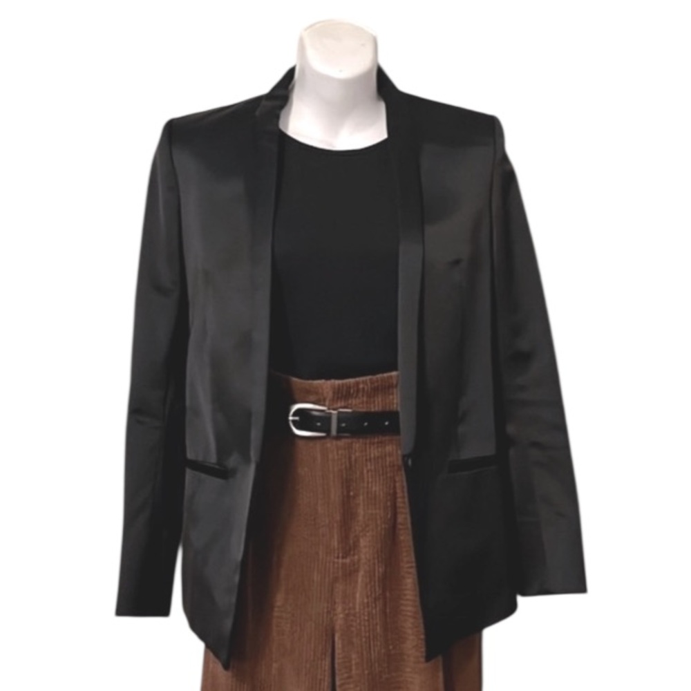Helmut Lang Women’s Black Silk Fitted 1 Button Blazer Formal Suit Jacket